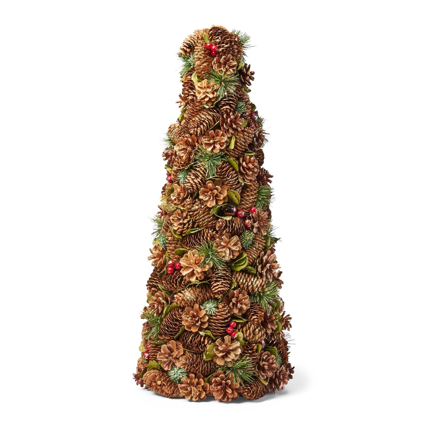 Arbre de table de Noël en cône de pin - Décor festif pour les vacances avec des ornements rouges, 26,5" de hauteur pour Noël 2024