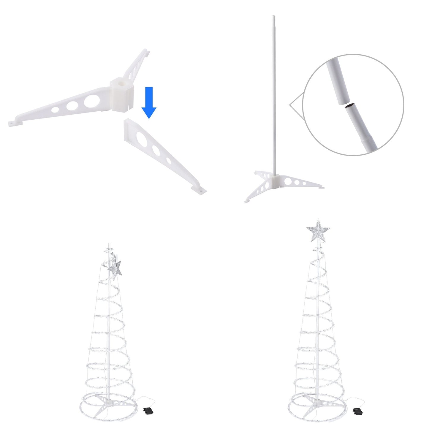 Arbre de Noël en spirale lumineux de 5 pieds avec 182 LED blanc froid - Décor extérieur à piles pour les fêtes 2024