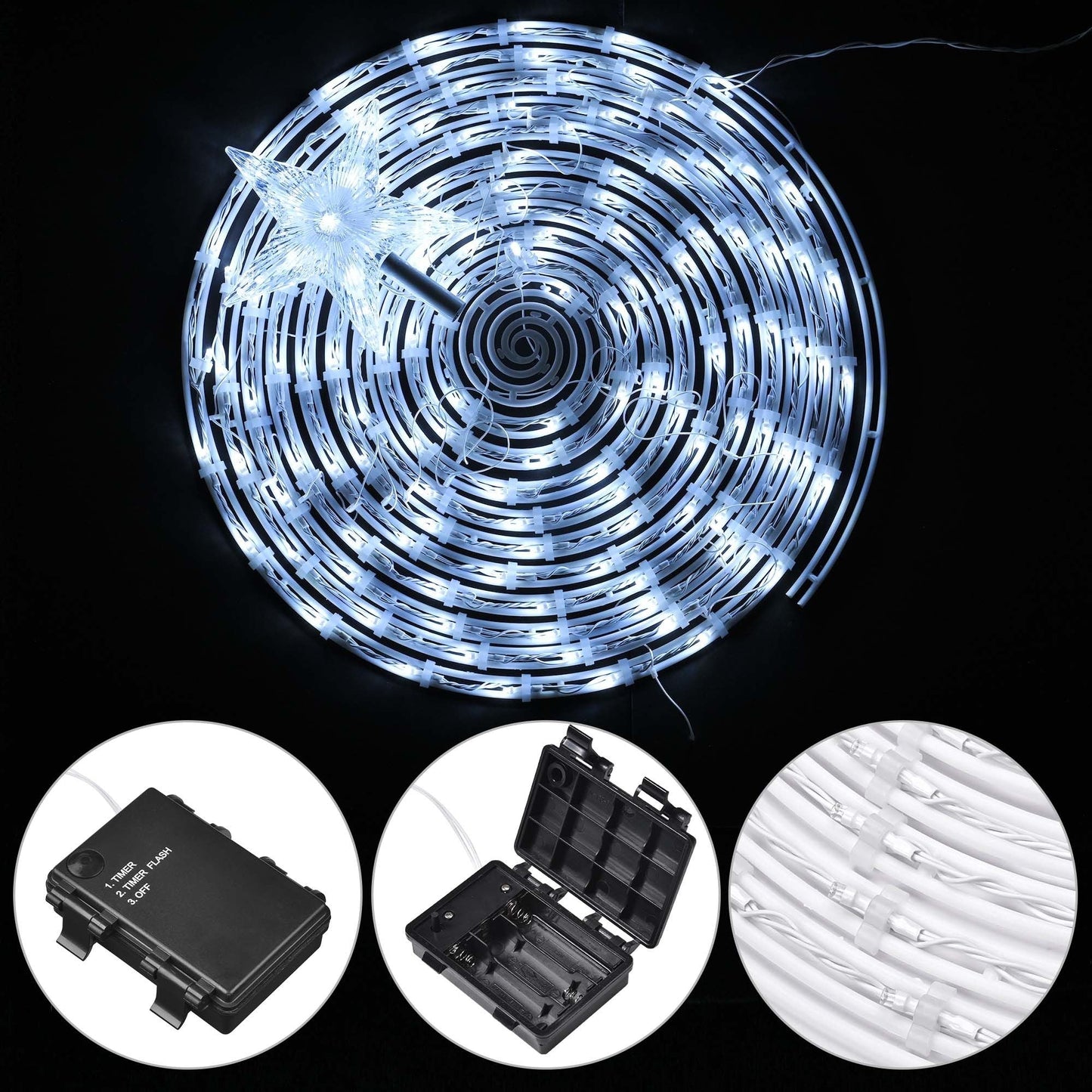 Arbre de Noël en spirale lumineux de 5 pieds avec 182 LED blanc froid - Décor extérieur à piles pour les fêtes 2024