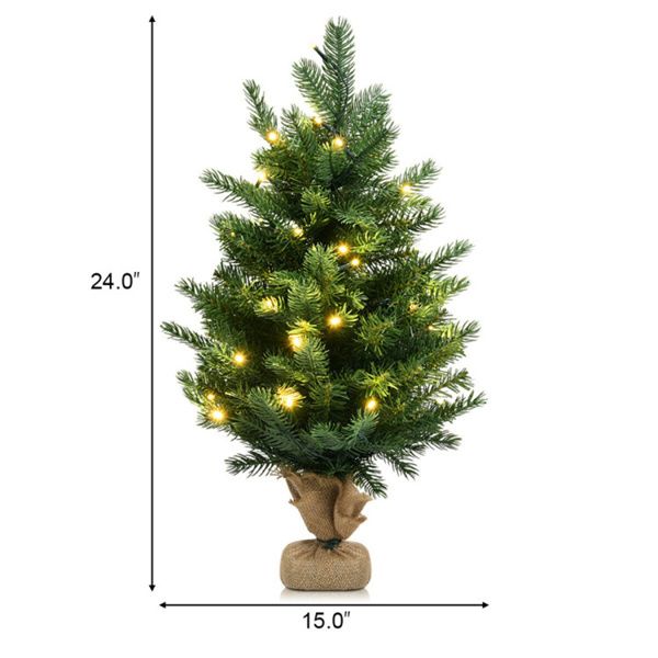 Arbre de Noël LED pré-éclairé de 24 pouces - Décor de table mini pour les fêtes avec fonction minuterie, parfait pour Noël à la maison et au bureau 2024