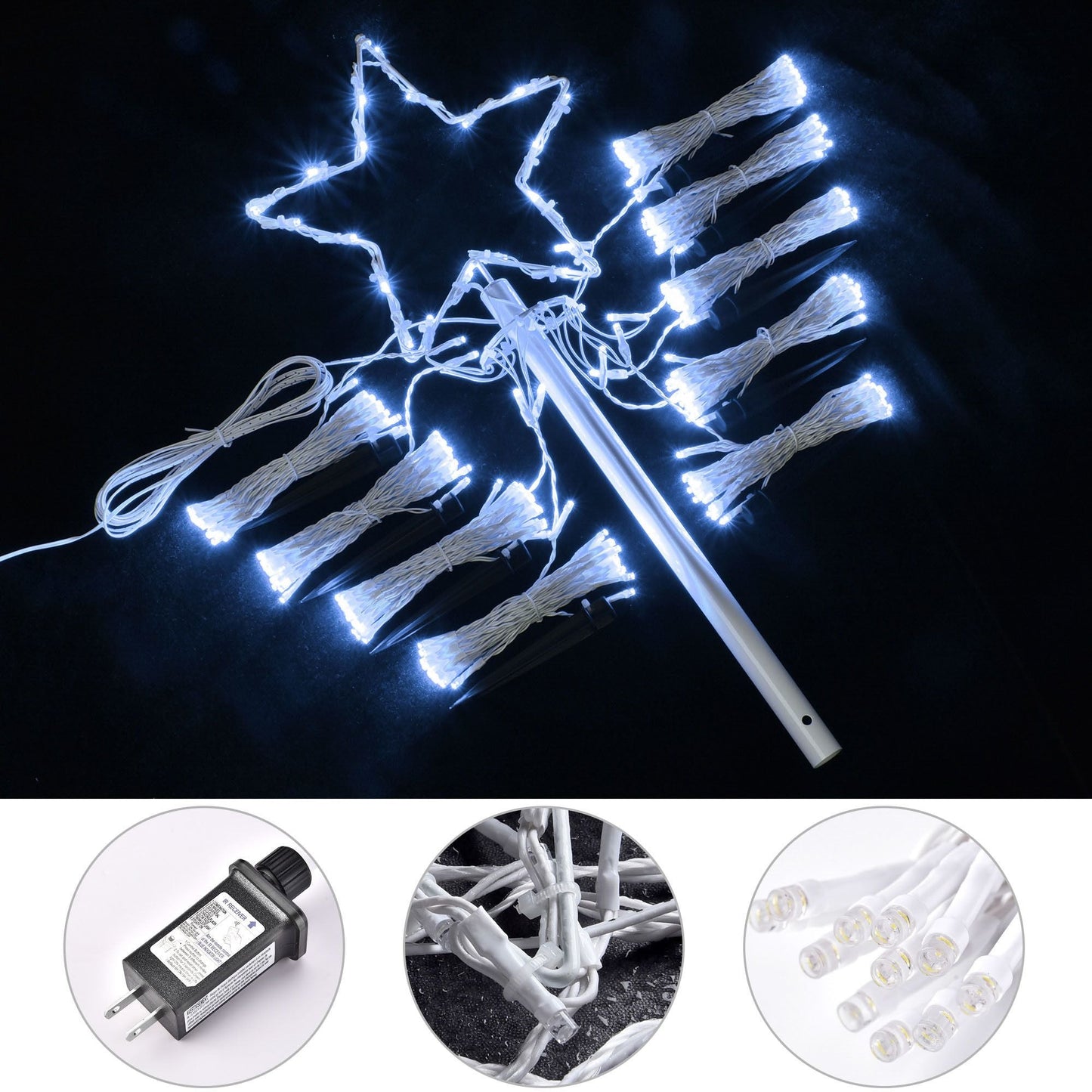 Arbre en cône de Noël spiral lumineux LED de 12 pieds avec étoile en sommet - 8 modes et luminosité réglable pour la décoration des fêtes 2024