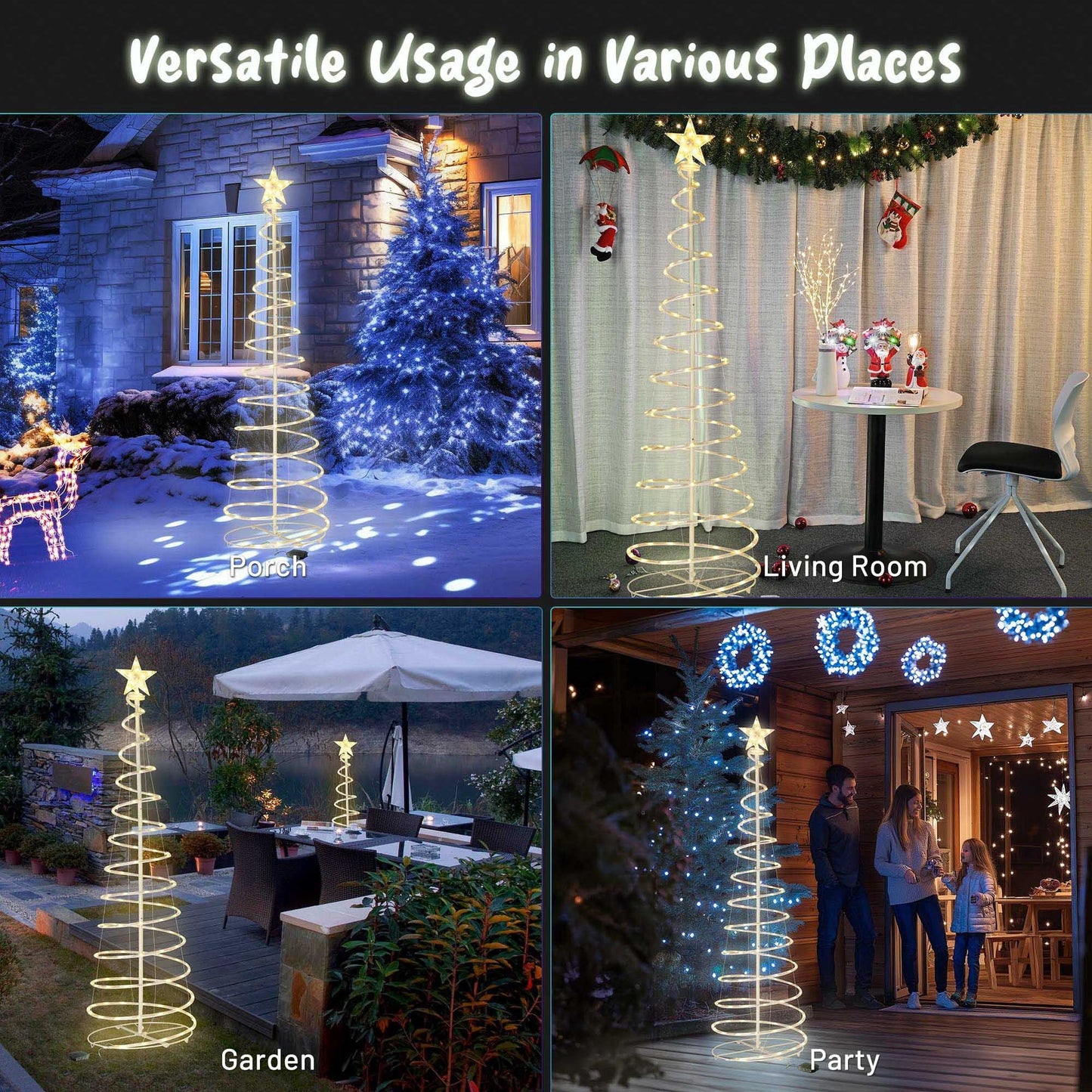 Lumière de Noël en spirale LED blanche chaude de 6 pieds – Décor de fête extérieur scintillant avec 8 modes, parfait pour une ambiance festive 2024