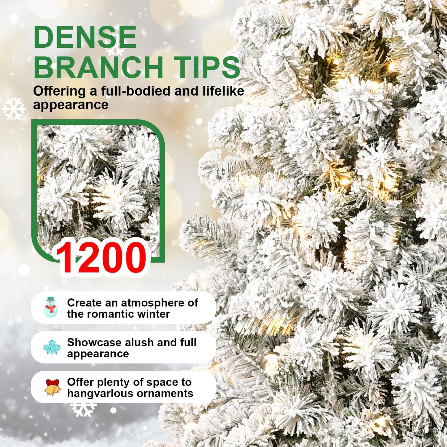 Arbre de Noël artificiel pré-éclairé neige-flocons de 5 pieds - Design ignifuge écologique, assemblage facile pour les fêtes 2024
