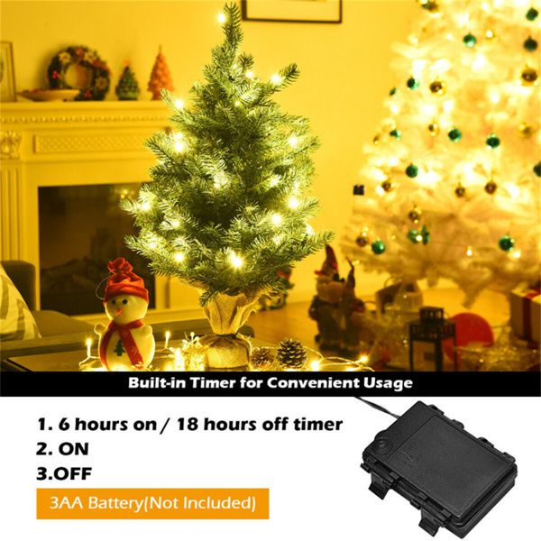 Arbre de Noël LED pré-éclairé de 24 pouces - Décor de table mini pour les fêtes avec fonction minuterie, parfait pour Noël à la maison et au bureau 2024