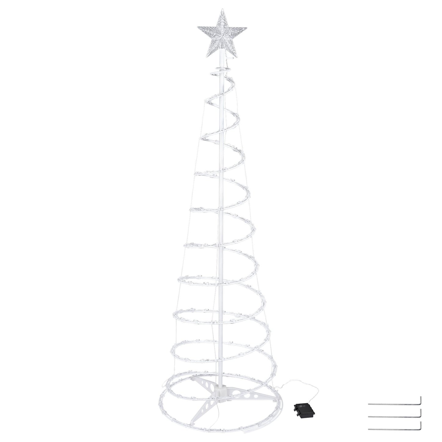 Arbre de Noël en spirale lumineux de 5 pieds avec 182 LED blanc froid - Décor extérieur à piles pour les fêtes 2024