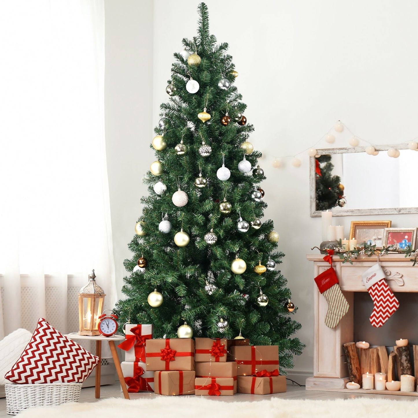 Arbre de Noël artificiel écologique et ignifuge de 5 pi avec des pointes duveteuses - Décor de vacances parfait pour Noël 2024