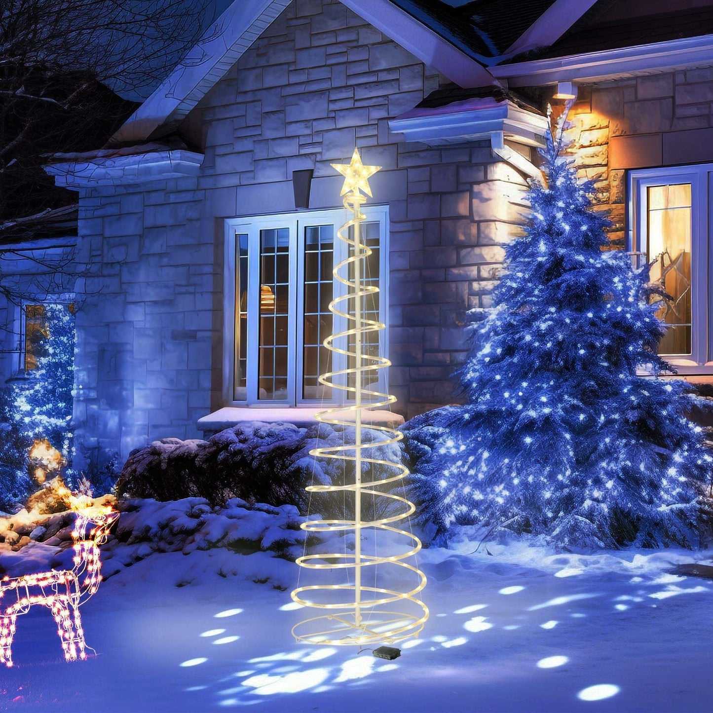 Lumière de Noël en spirale LED blanche chaude de 6 pieds – Décor de fête extérieur scintillant avec 8 modes, parfait pour une ambiance festive 2024