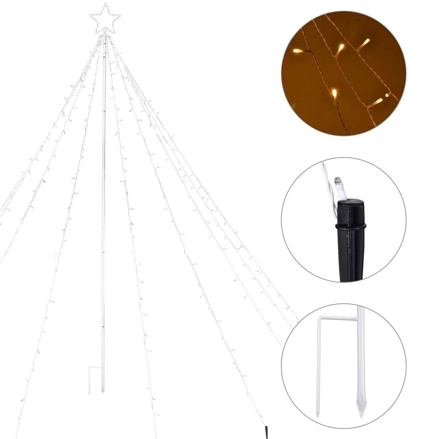 Arbre de Noël en cône spiral LED lumineux de 12 pieds avec étoile en haut - Lumières blanches chaudes, modes réglables, décoration de vacances parfaite pour 2024