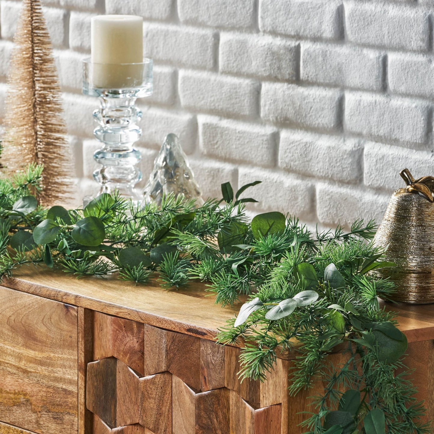 5,5' guirlande en eucalyptus et feuilles d'olive – Décor woodland léger pour un usage intérieur, Noël 2024