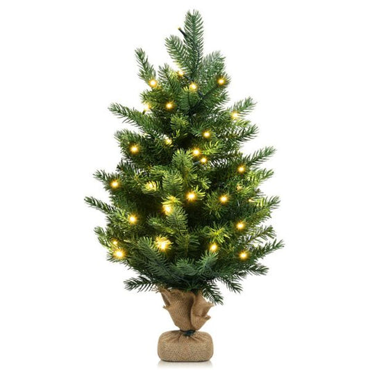 Arbre de Noël LED pré-éclairé de 24 pouces - Décor de table mini pour les fêtes avec fonction minuterie, parfait pour Noël à la maison et au bureau 2024