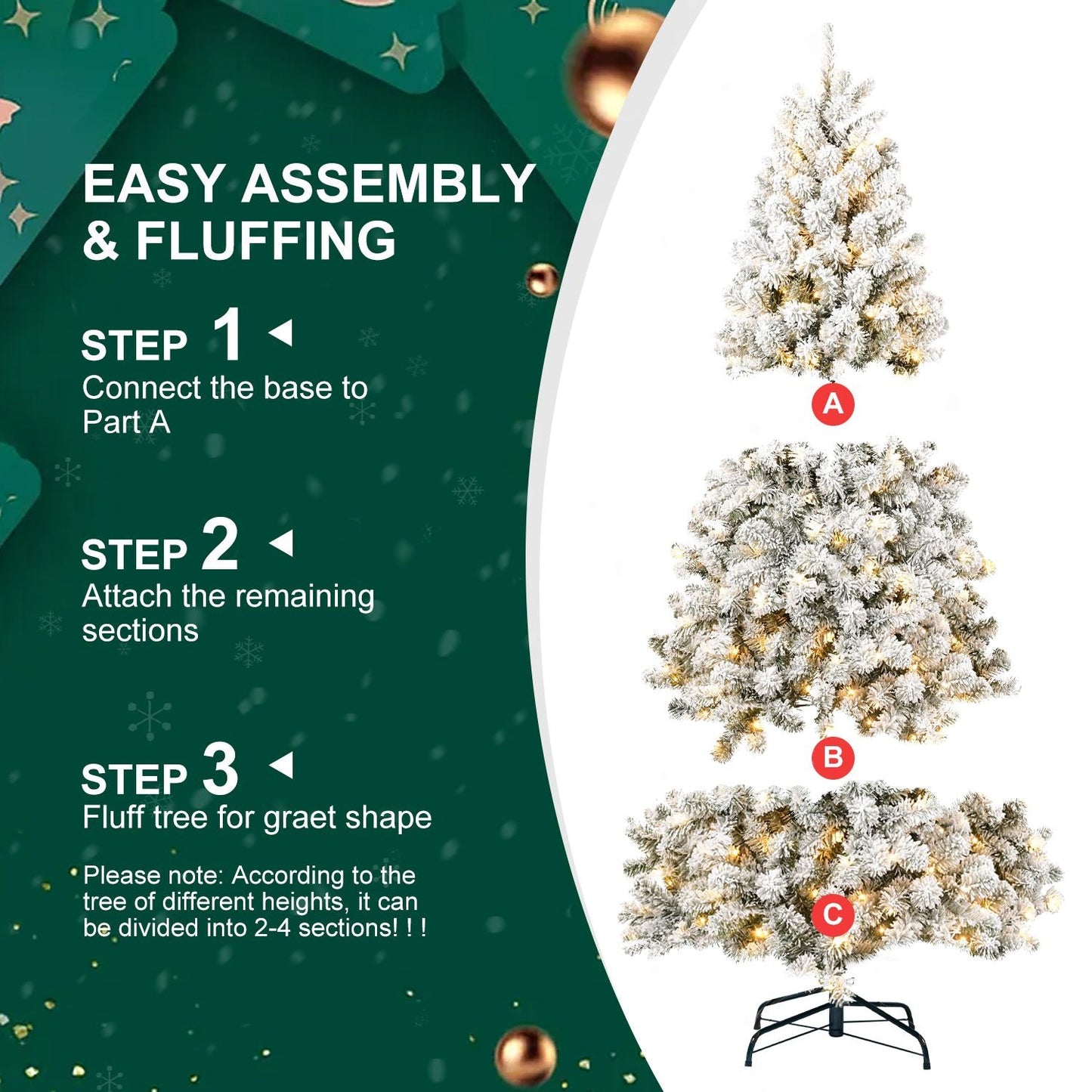 Arbre de Noël artificiel pré-éclairé neige-flocons de 5 pieds - Design ignifuge écologique, assemblage facile pour les fêtes 2024