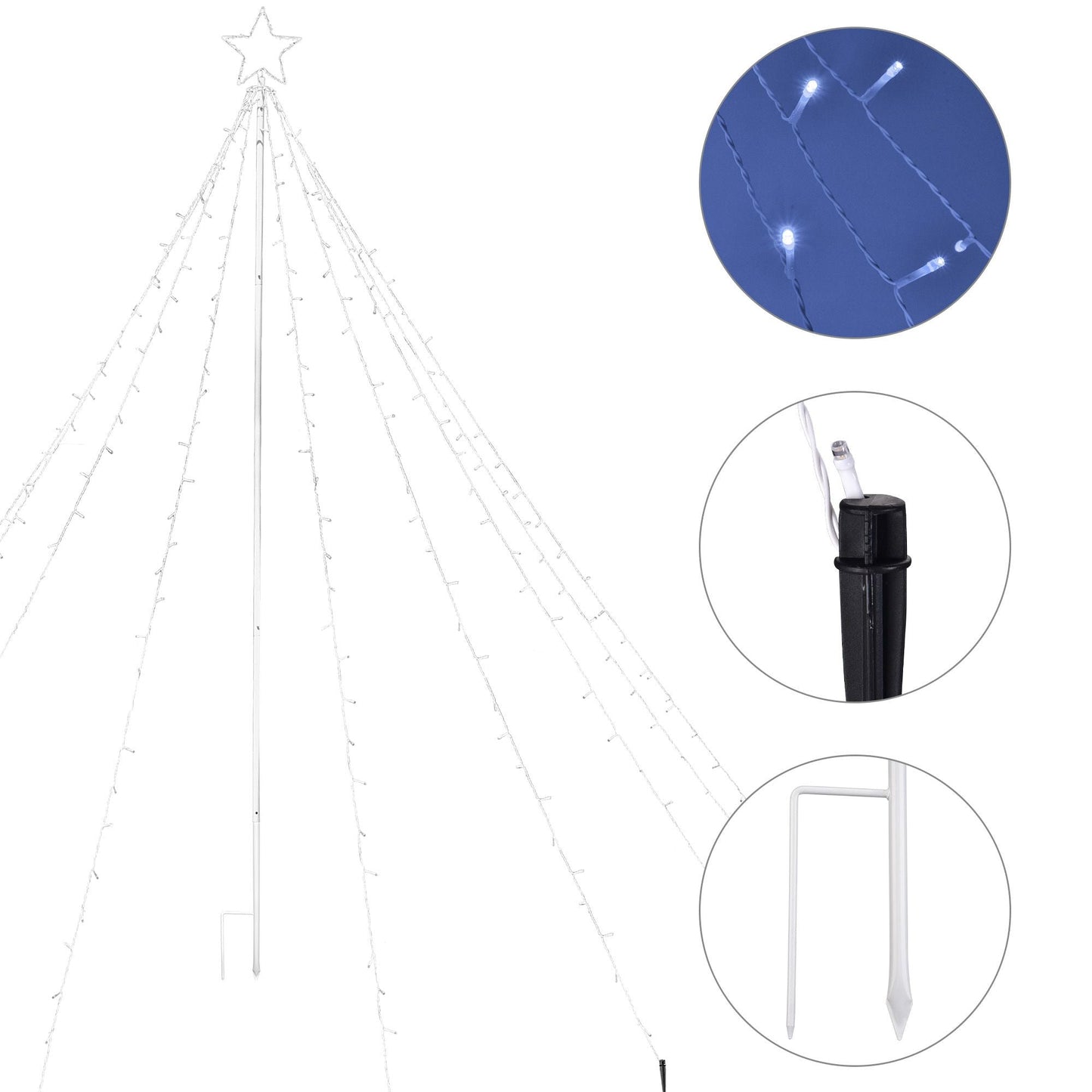 Arbre en cône de Noël spiral lumineux LED de 12 pieds avec étoile en sommet - 8 modes et luminosité réglable pour la décoration des fêtes 2024