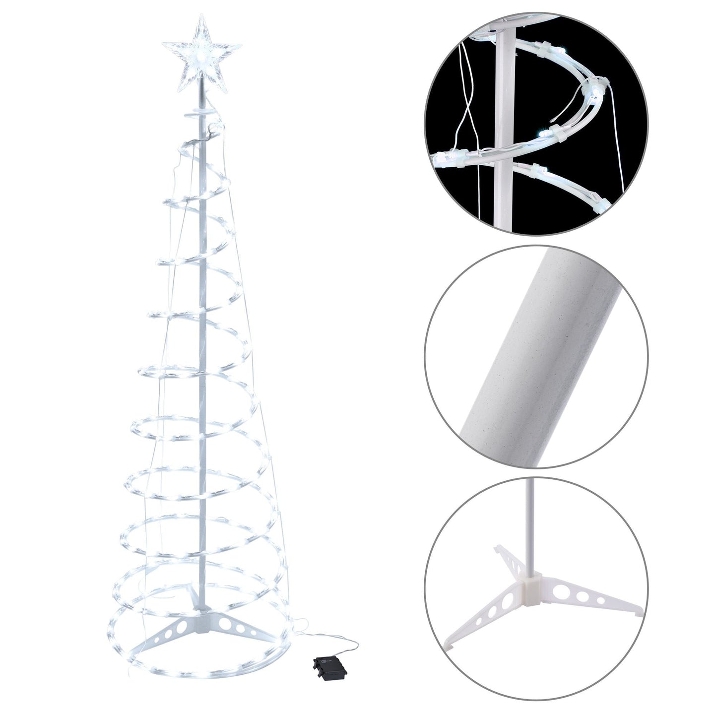 Arbre de Noël en spirale lumineux de 5 pieds avec 182 LED blanc froid - Décor extérieur à piles pour les fêtes 2024