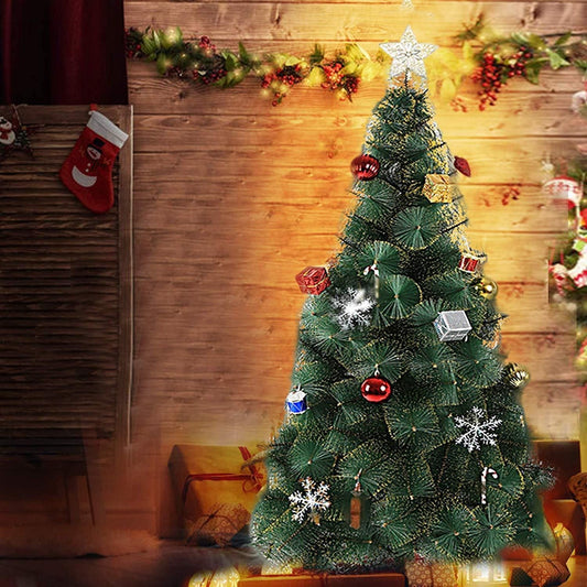 Arbre de Noël en Pin Classique de 6 pieds – Design Vert Réaliste avec Accents Dorés, Décoration de Vacances Idéale pour la Maison et le Bureau 2024