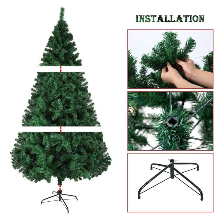 Arbre de Noël en PVC premium de 6 pi - Décor vert luxuriant avec support en métal, parfait pour la décoration de maison festive 2024