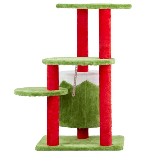 Arbre à chat de Noël festif de 32 po avec condo - Centre d'activité en peluche à 3 niveaux pour chats d'intérieur 2024