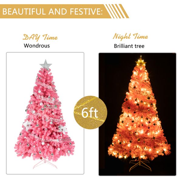 Arbre de Noël en pin rose non éclairé de 6 pieds - Décor de fête plein et luxuriant avec 1000 pointes de branches, parfait pour les célébrations à domicile et au bureau 2024