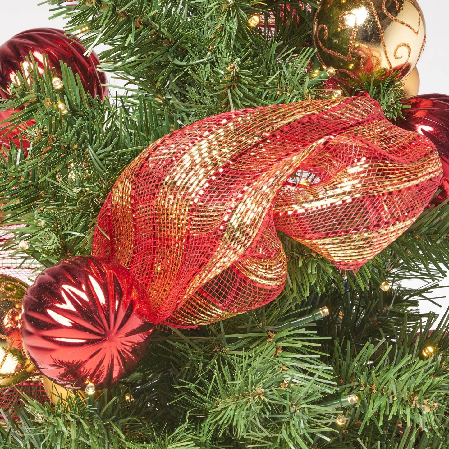 2' Arbre de Noël en jute rouge et or avec 50 lumières LED blanches chaudes - Décor de vacances à piles pour une ambiance festive 2024