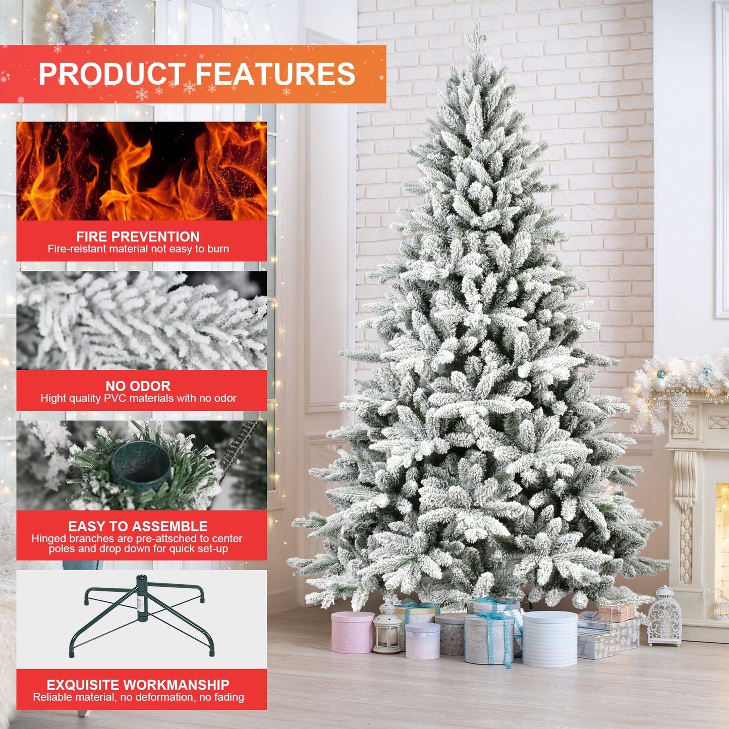 Arbre de Noël à charnières enneigé de 5 pieds - PVC ignifuge écologique, montage et rangement faciles pour la décoration des fêtes 2024