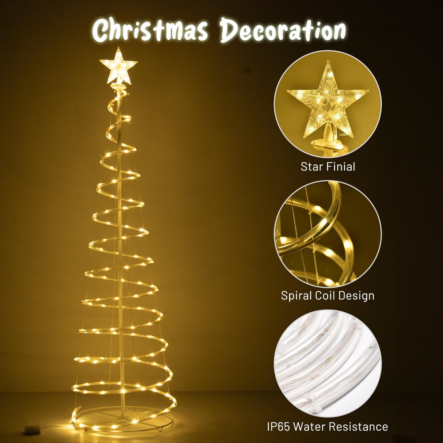 Lumière de Noël en spirale LED blanche chaude de 6 pieds – Décor de fête extérieur scintillant avec 8 modes, parfait pour une ambiance festive 2024