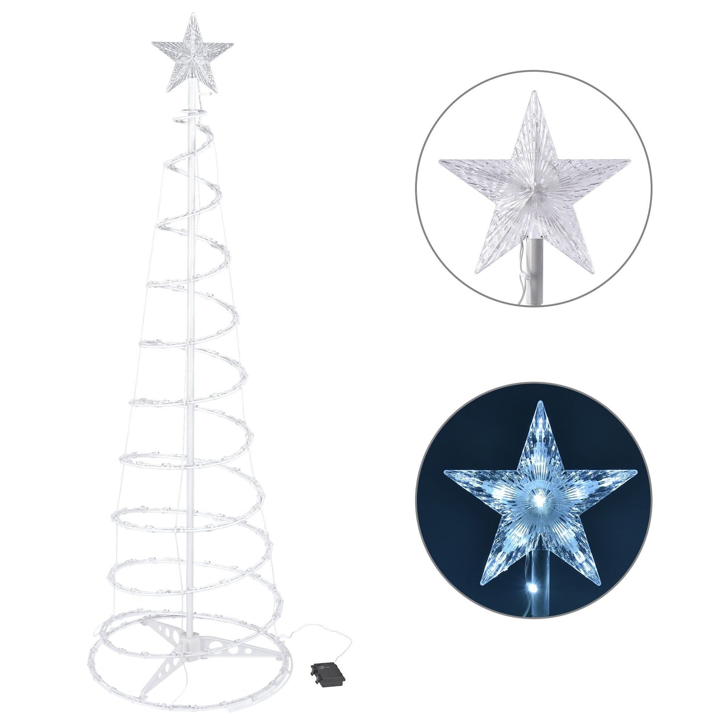 Arbre de Noël en spirale lumineux de 5 pieds avec 182 LED blanc froid - Décor extérieur à piles pour les fêtes 2024