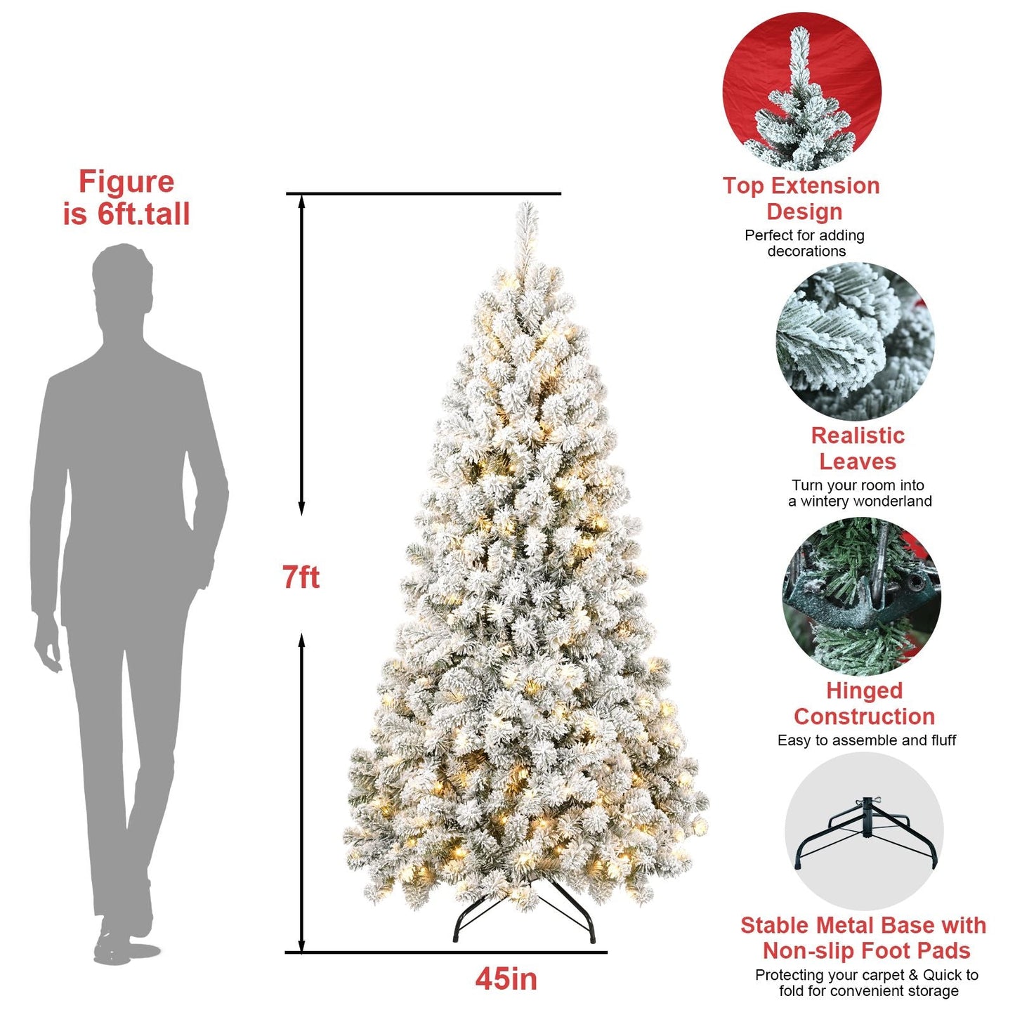 Arbre de Noël artificiel pré-éclairé neige-flocons de 5 pieds - Design ignifuge écologique, assemblage facile pour les fêtes 2024