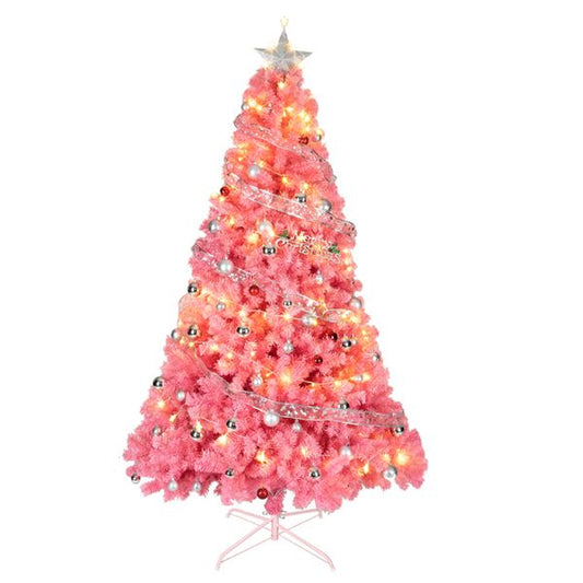 Arbre de Noël en pin rose non éclairé de 6 pieds - Décor de fête plein et luxuriant avec 1000 pointes de branches, parfait pour les célébrations à domicile et au bureau 2024