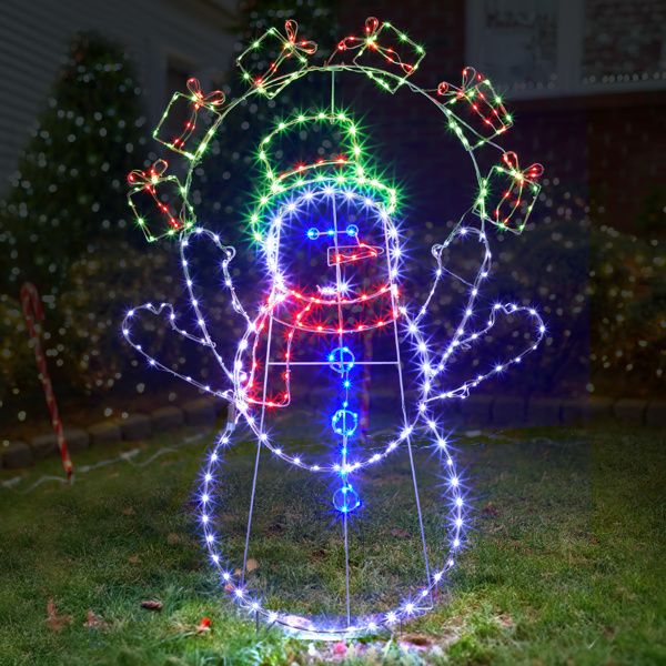 Bonhomme de neige jongleur animé de 5 pieds – Éclairé avec 358 lumières LED multicolores, décoration de vacances d'intérieur/extérieure 2024