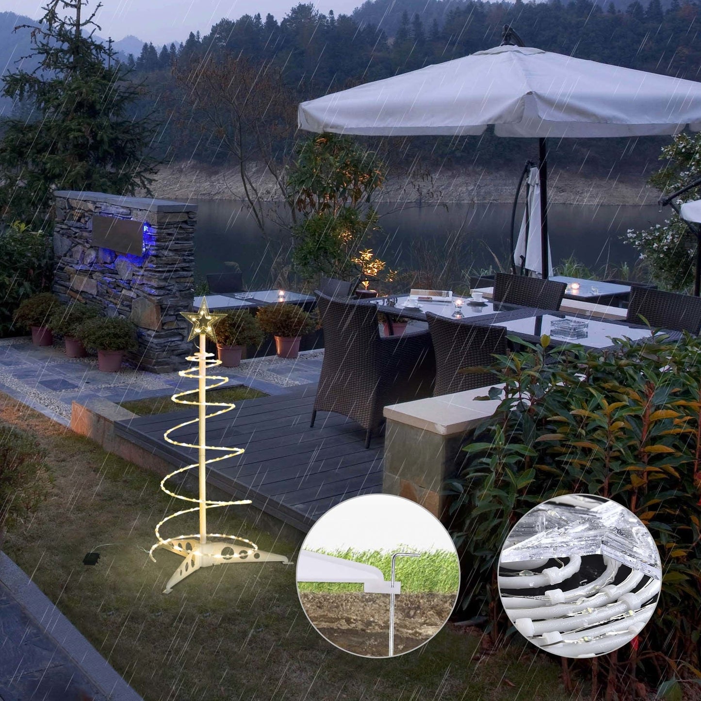 Arbre de Noël spiral lumineux de 2 pieds avec LEDs blanc chaud - Décor festif fonctionnant sur batterie pour les fêtes 2024