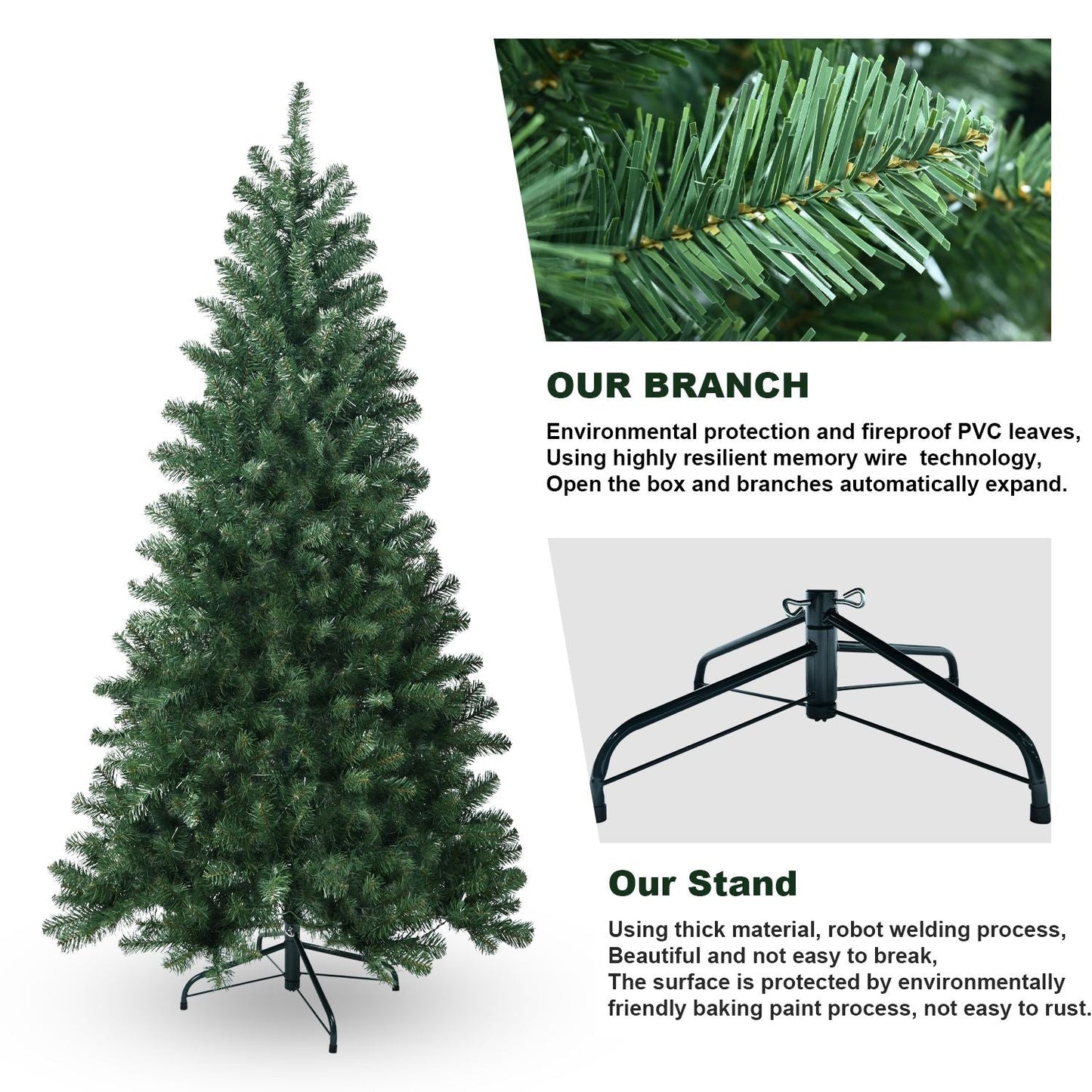 Arbre de Noël artificiel écologique et ignifuge de 5 pi avec des pointes duveteuses - Décor de vacances parfait pour Noël 2024