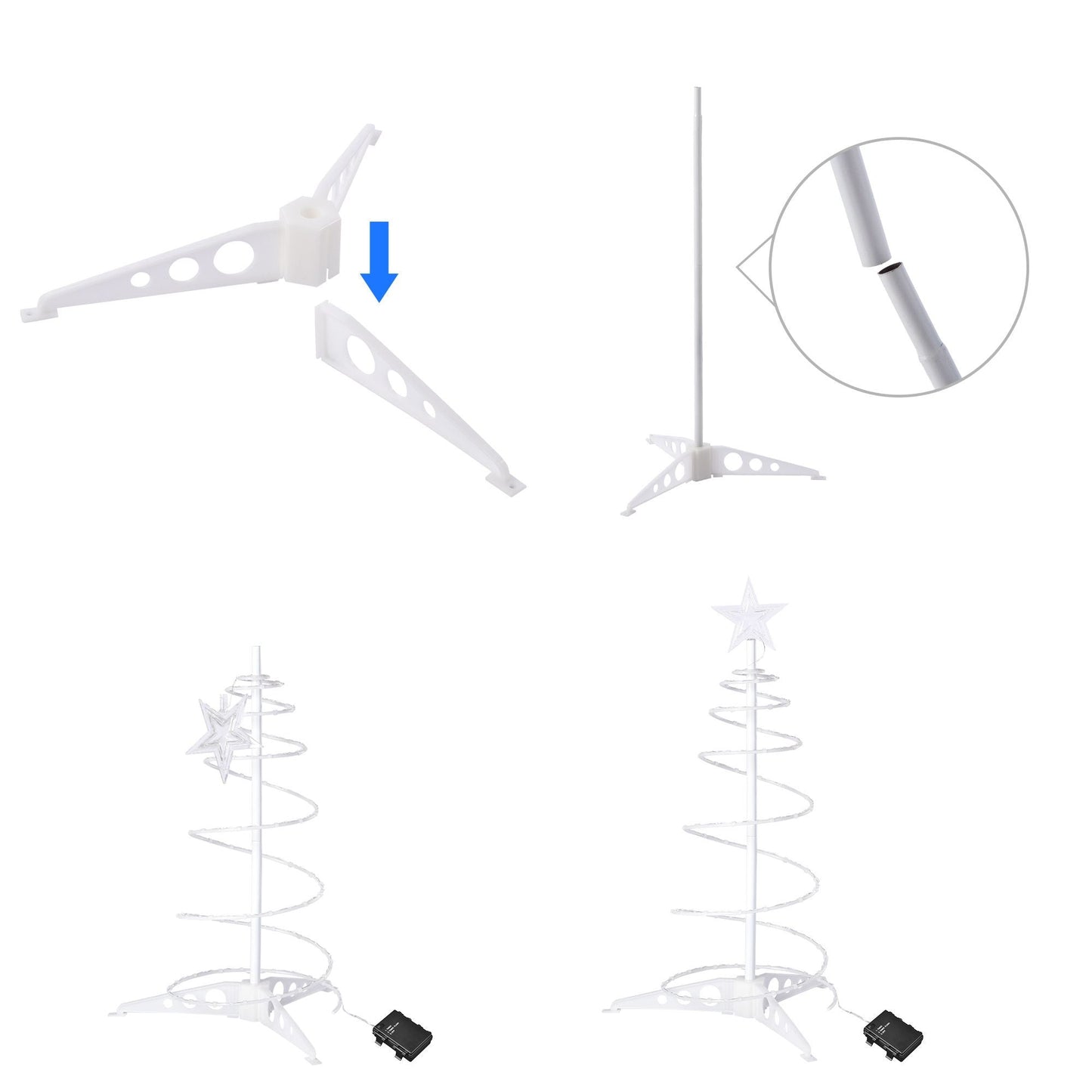 Arbre de Noël spiral lumineux de 2 pieds avec LEDs blanc chaud - Décor festif fonctionnant sur batterie pour les fêtes 2024