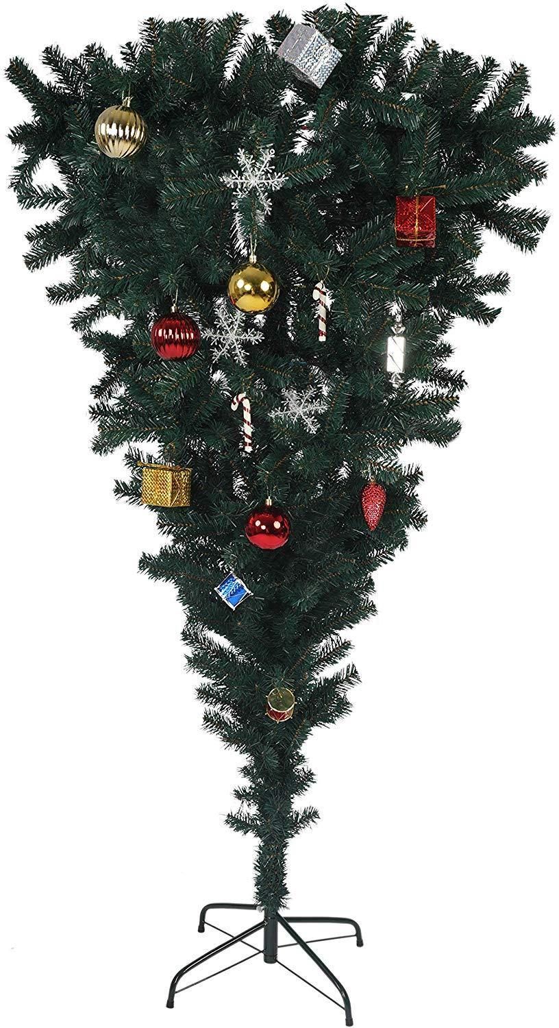 5,5 pieds arbre de Noël artificiel inversé avec support en métal robuste - Décoration de vacances unique pour la maison et le bureau 2024