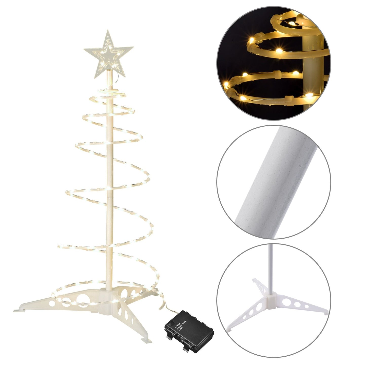Arbre de Noël spiral lumineux de 2 pieds avec LEDs blanc chaud - Décor festif fonctionnant sur batterie pour les fêtes 2024