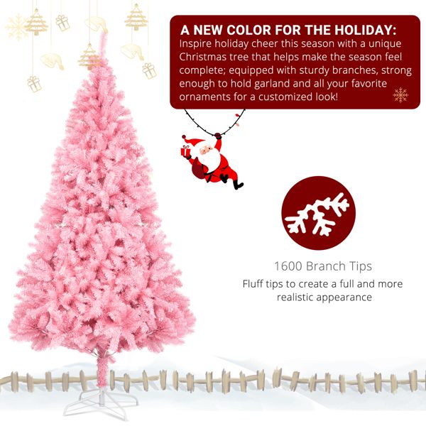 Arbre de Noël en pin rose non éclairé de 6 pieds - Décor de fête plein et luxuriant avec 1000 pointes de branches, parfait pour les célébrations à domicile et au bureau 2024