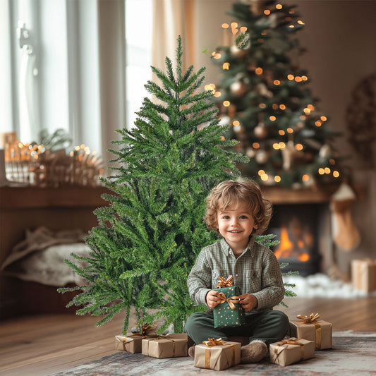 Arbre de Noël premium pliable de 4,5 pieds – Design complet en épicéa avec 663 pointes, décor de vacances facile à assembler pour un usage intérieur 2024