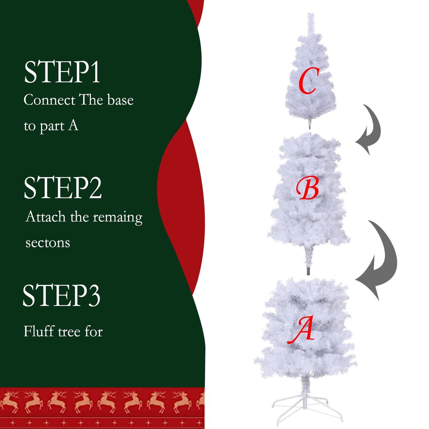 Arbre de Noël artificiel mince blanc de 7,5 pieds avec support en métal pliable – Parfait pour les petits espaces et la décoration des fêtes 2024