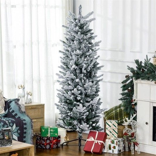 Arbre de Noël en pinceau neigeux mince de 6 pieds – Décor de vacances d'intérieur réaliste pour petits espaces 2024