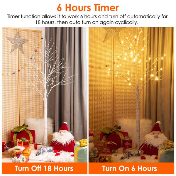 Arbre de bouleau lumineux Arbre en branches de bouleau blanc artificiel avec 8 modes d'éclairage blanc chaud pour décoration de maison de mariage, fête, Noël, festival.