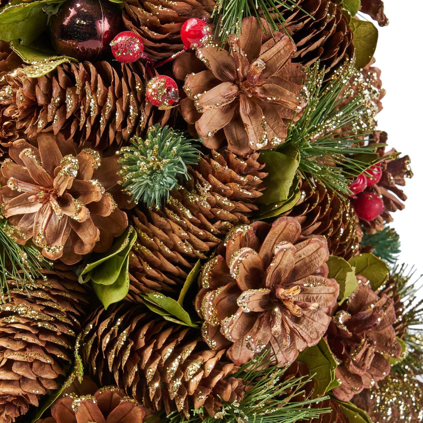 Arbre de table de Noël en cône de pin - Décor festif pour les vacances avec des ornements rouges, 26,5" de hauteur pour Noël 2024