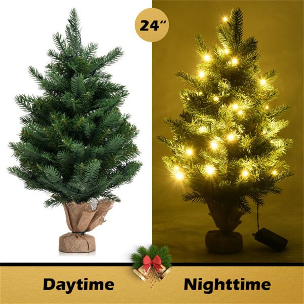 Arbre de Noël LED pré-éclairé de 24 pouces - Décor de table mini pour les fêtes avec fonction minuterie, parfait pour Noël à la maison et au bureau 2024