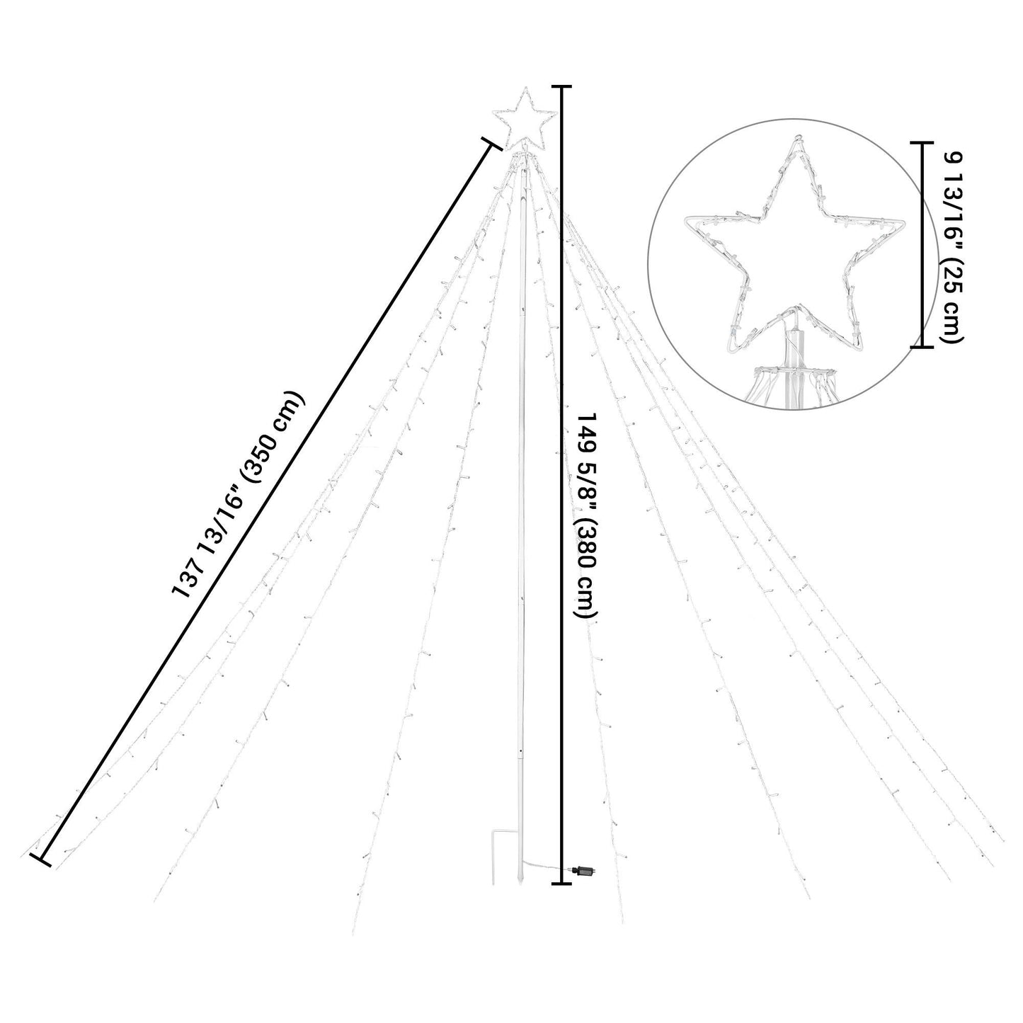 Arbre en cône de Noël spiral lumineux LED de 12 pieds avec étoile en sommet - 8 modes et luminosité réglable pour la décoration des fêtes 2024