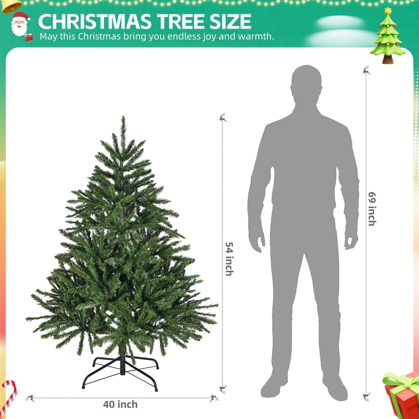 Arbre de Noël premium pliable de 4,5 pieds – Design complet en épicéa avec 663 pointes, décor de vacances facile à assembler pour un usage intérieur 2024