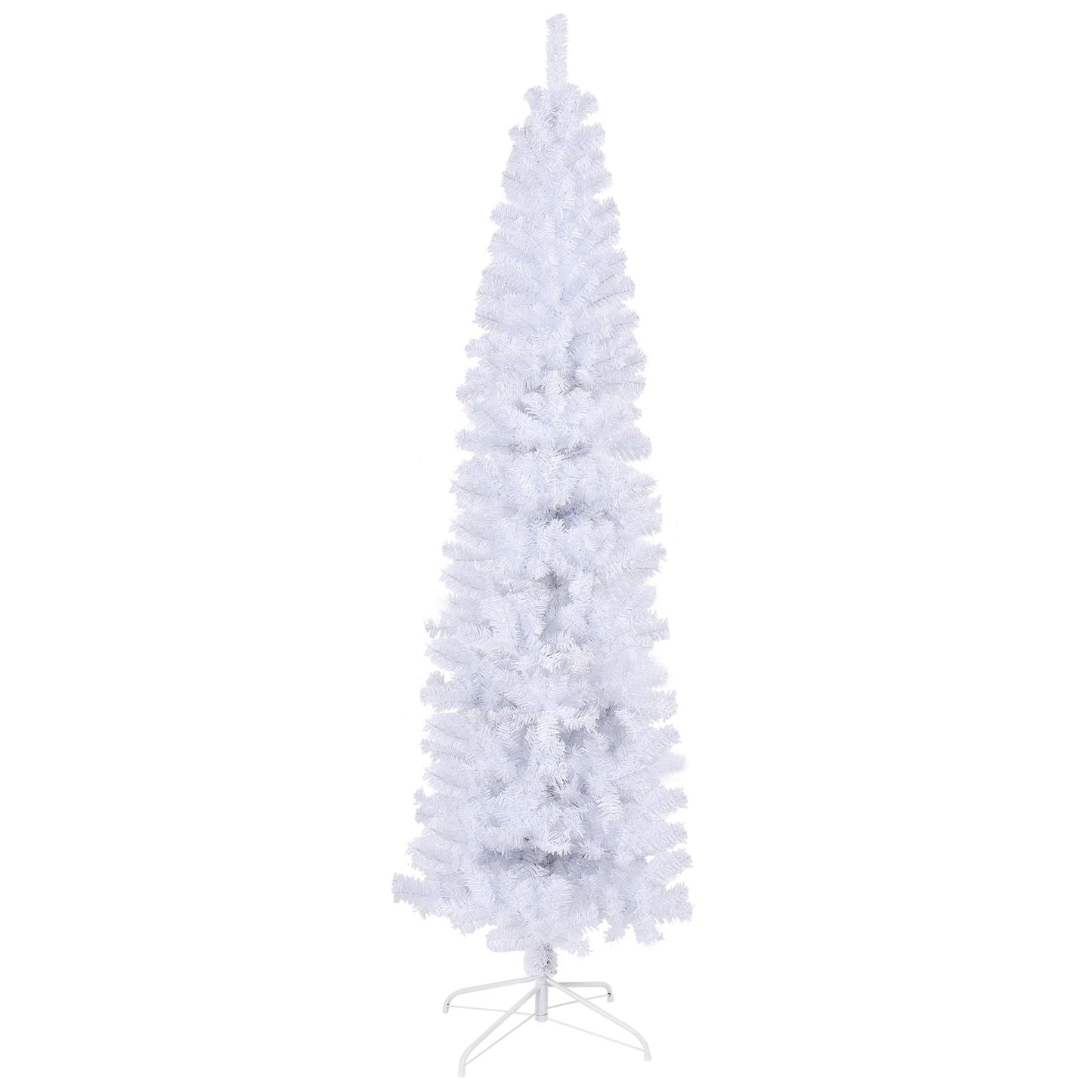 Arbre de Noël artificiel mince blanc de 7,5 pieds avec support en métal pliable – Parfait pour les petits espaces et la décoration des fêtes 2024