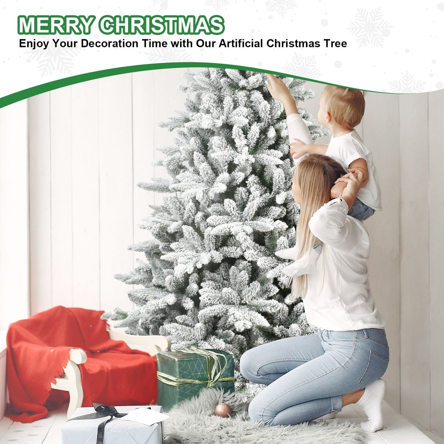 Arbre de Noël à charnières enneigé de 5 pieds - PVC ignifuge écologique, montage et rangement faciles pour la décoration des fêtes 2024