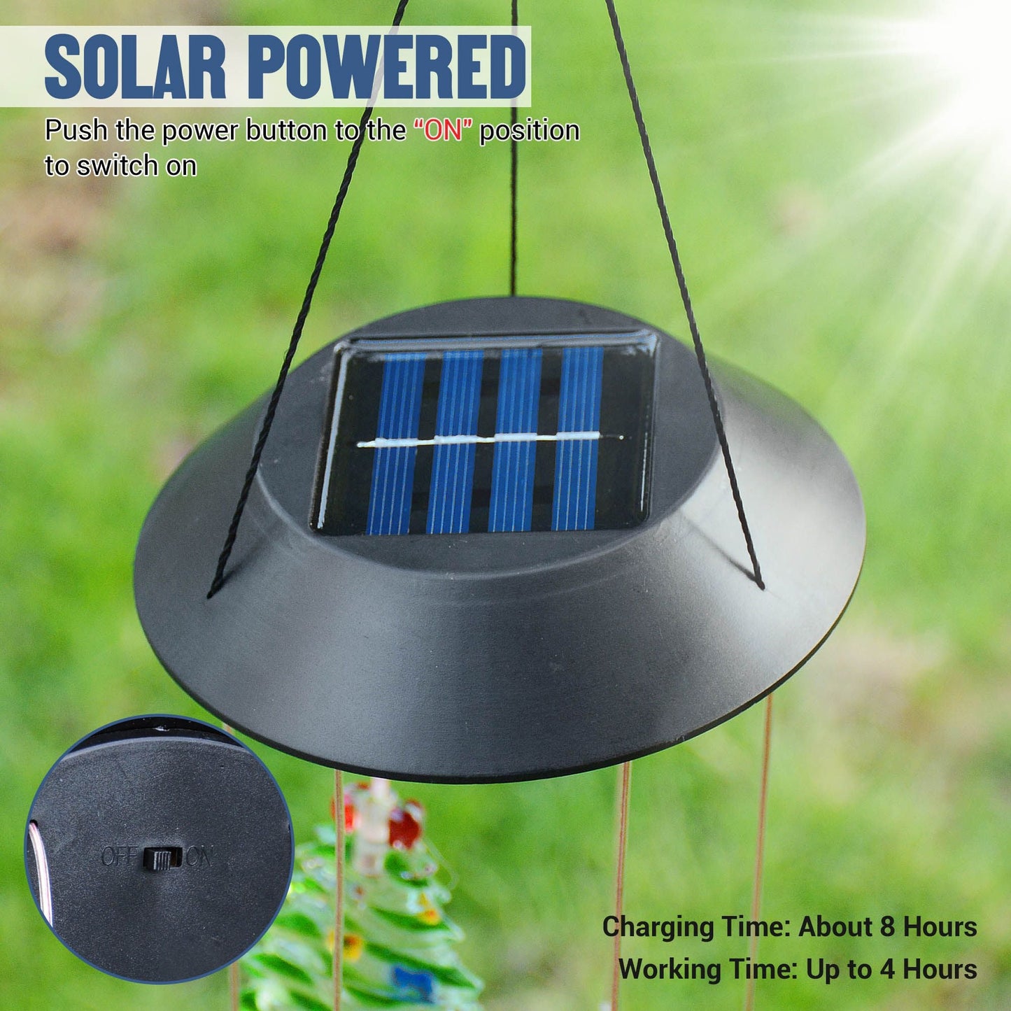 Cloches de vent solaires LED pour arbre de Noël