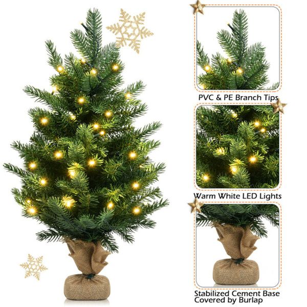 Arbre de Noël LED pré-éclairé de 24 pouces - Décor de table mini pour les fêtes avec fonction minuterie, parfait pour Noël à la maison et au bureau 2024