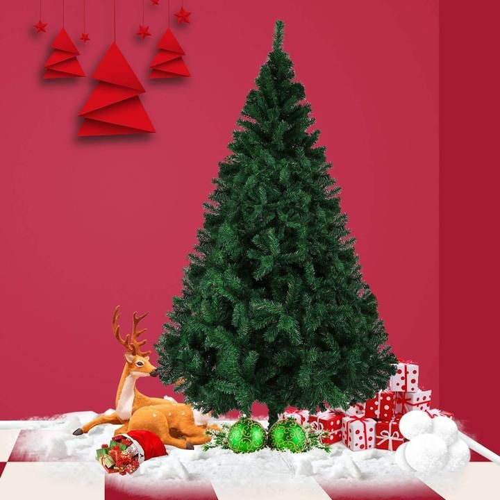 Arbre de Noël en PVC premium de 6 pi - Décor vert luxuriant avec support en métal, parfait pour la décoration de maison festive 2024