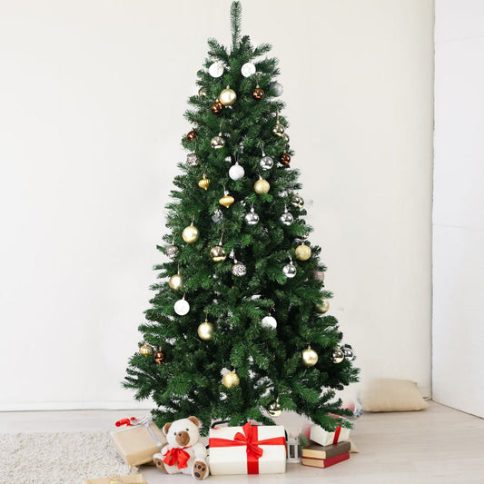 Arbre de Noël moelleux pré-éclairé de 6 pieds avec lumières LED – Décoration de vacances réaliste pour une saison festive 2024
