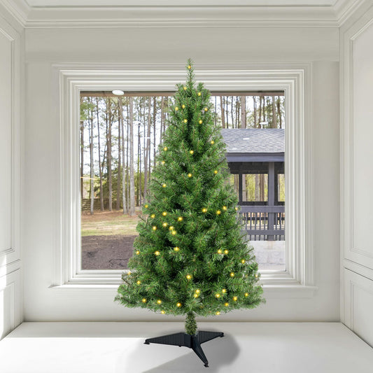 Arbre de Noël Norwood Spruce pré-éclairé de 4 pieds avec 100 lumières LED blanches chaudes - Décor de vacances intérieur réaliste pour la maison 2024