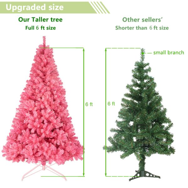Arbre de Noël en pin rose non éclairé de 6 pieds - Décor de fête plein et luxuriant avec 1000 pointes de branches, parfait pour les célébrations à domicile et au bureau 2024